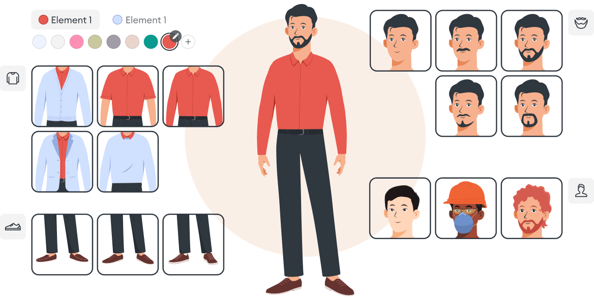 Character illustrations with human character designers for online courses