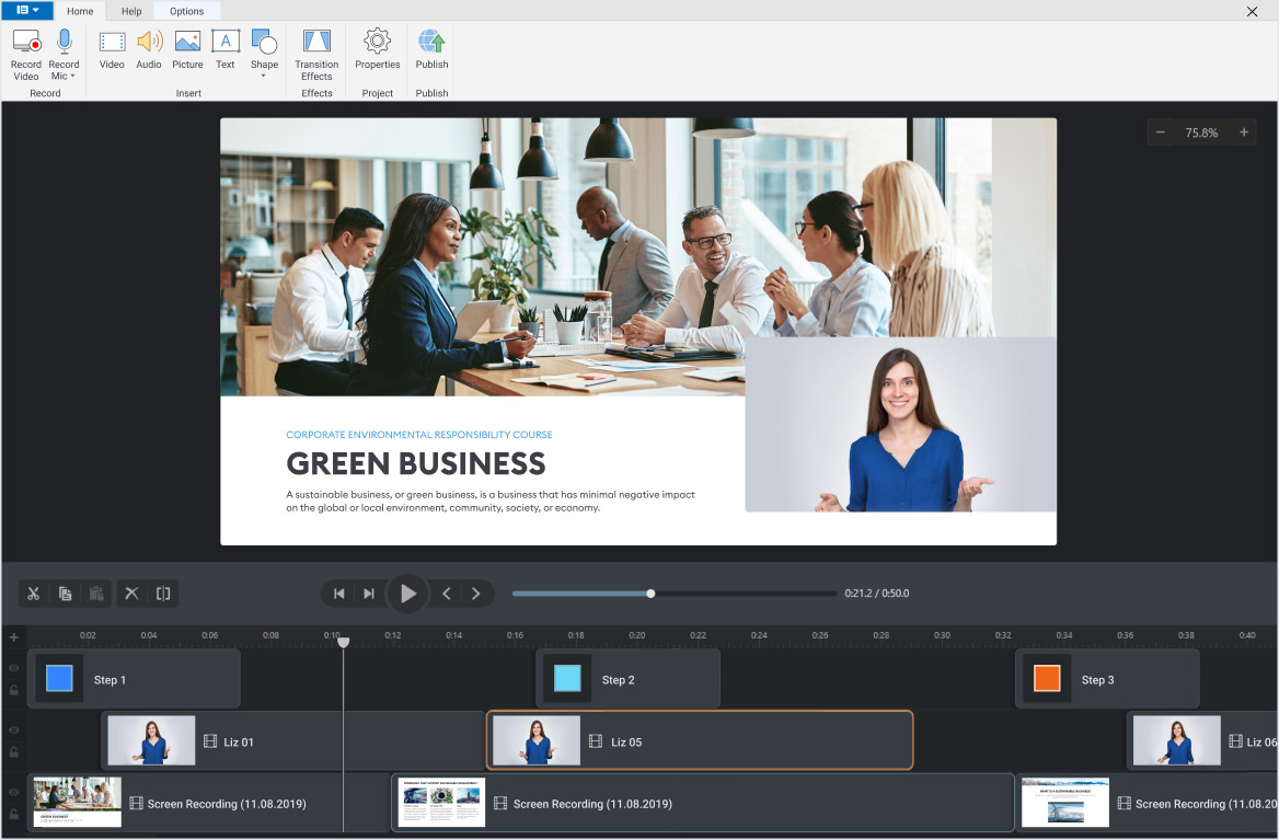 Video editor for online presentations and courses