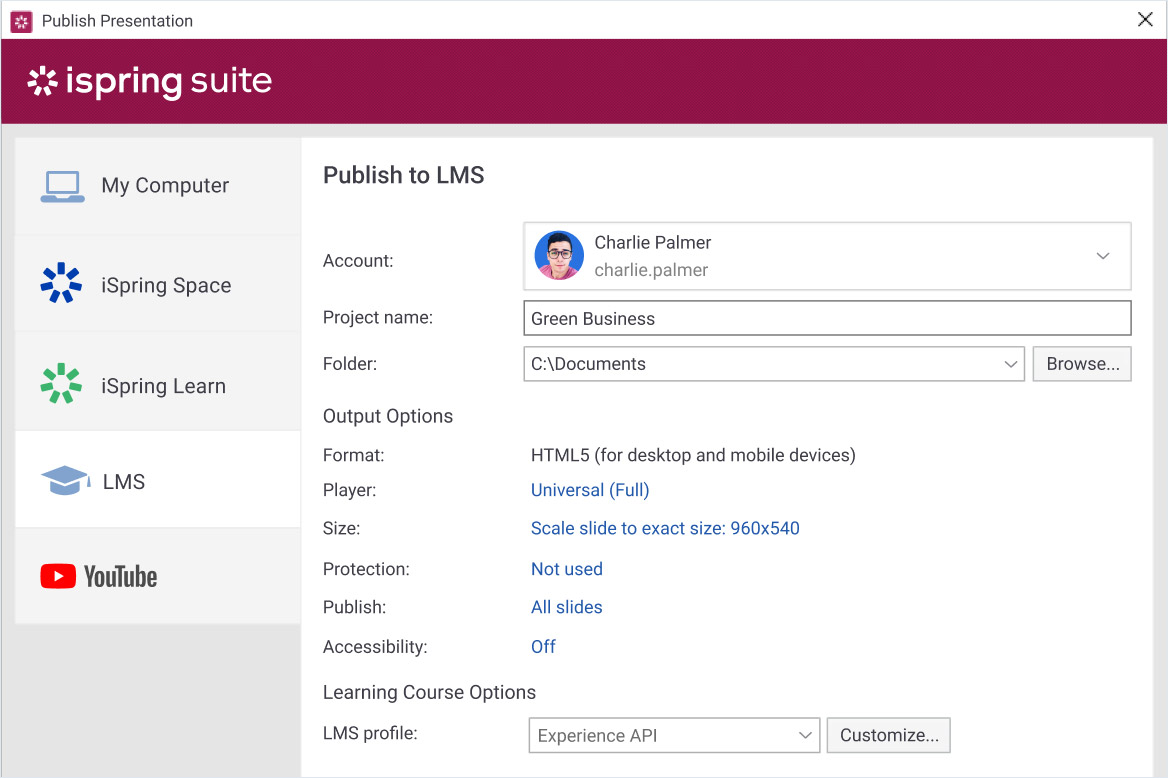 Publish a presentation using iSpring Suite LMS