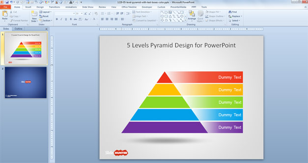 Free Pyramid template diagram with 5 steps
