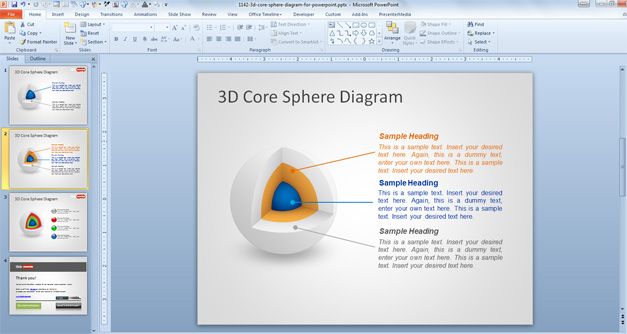 Multi layered 3D sphere design diagram for PowerPoint presentations