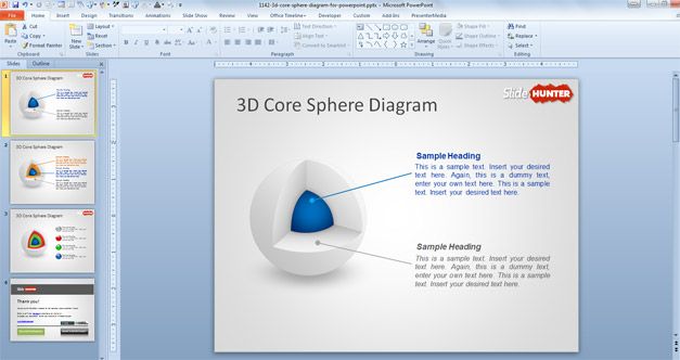 2 levels sphere for PowerPoint with core and superficial side