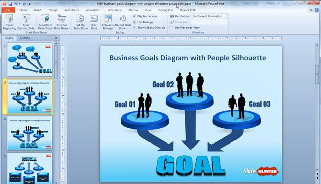 Free Business Goals Diagram Template for PowerPoint With People Silhouette