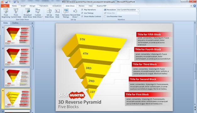 3D Reverse Pyramid Four Blocks for PowerPoint Template
