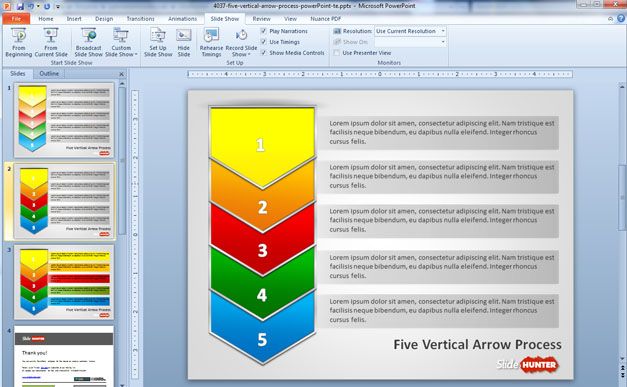 Five Vertical Arrows Process PowerPoint Template with different slide designs for PowerPoint