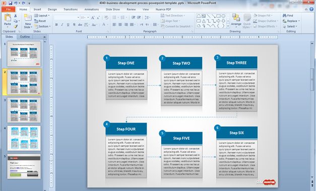 Business Development Process PowerPoint Template with Textboxes