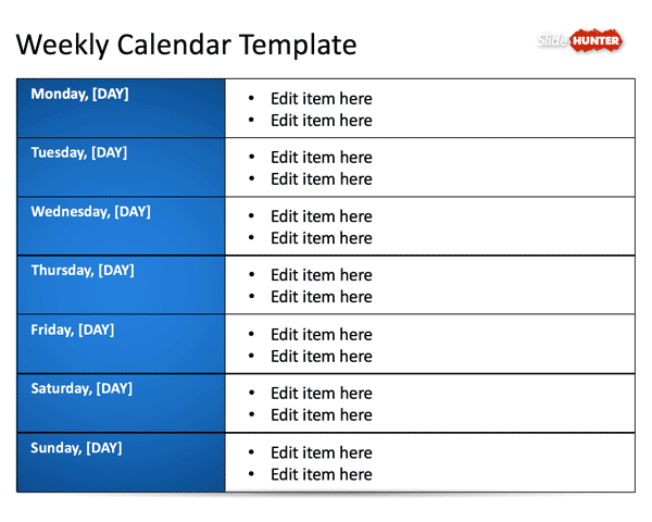 Weekly Blank Calendar Template for PowerPoint