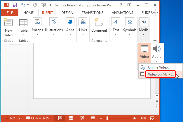 Add video to PowerPoint 2013 slide