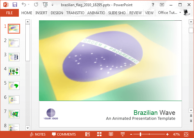 Animated Brazil flag PowerPoint template