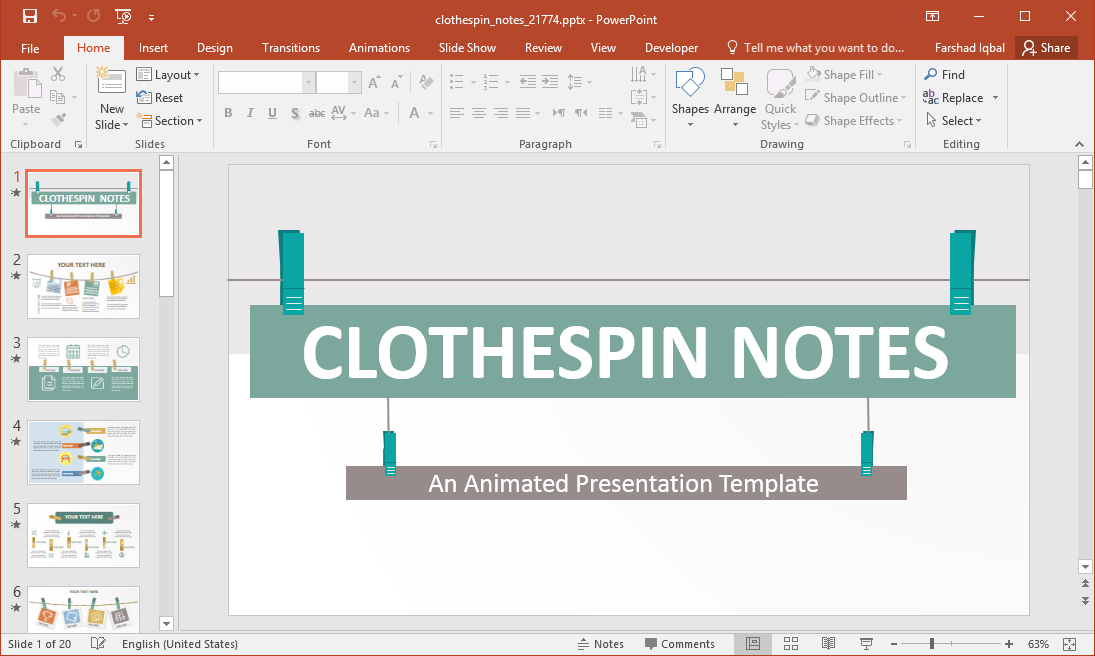 Animated Clothespin Notes PowerPoint Template