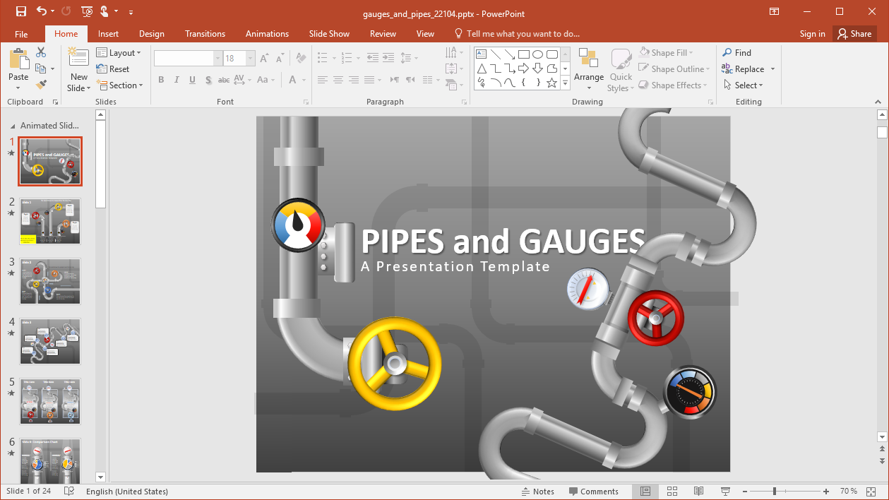 Animated Gauges And Pipes PowerPoint Templates