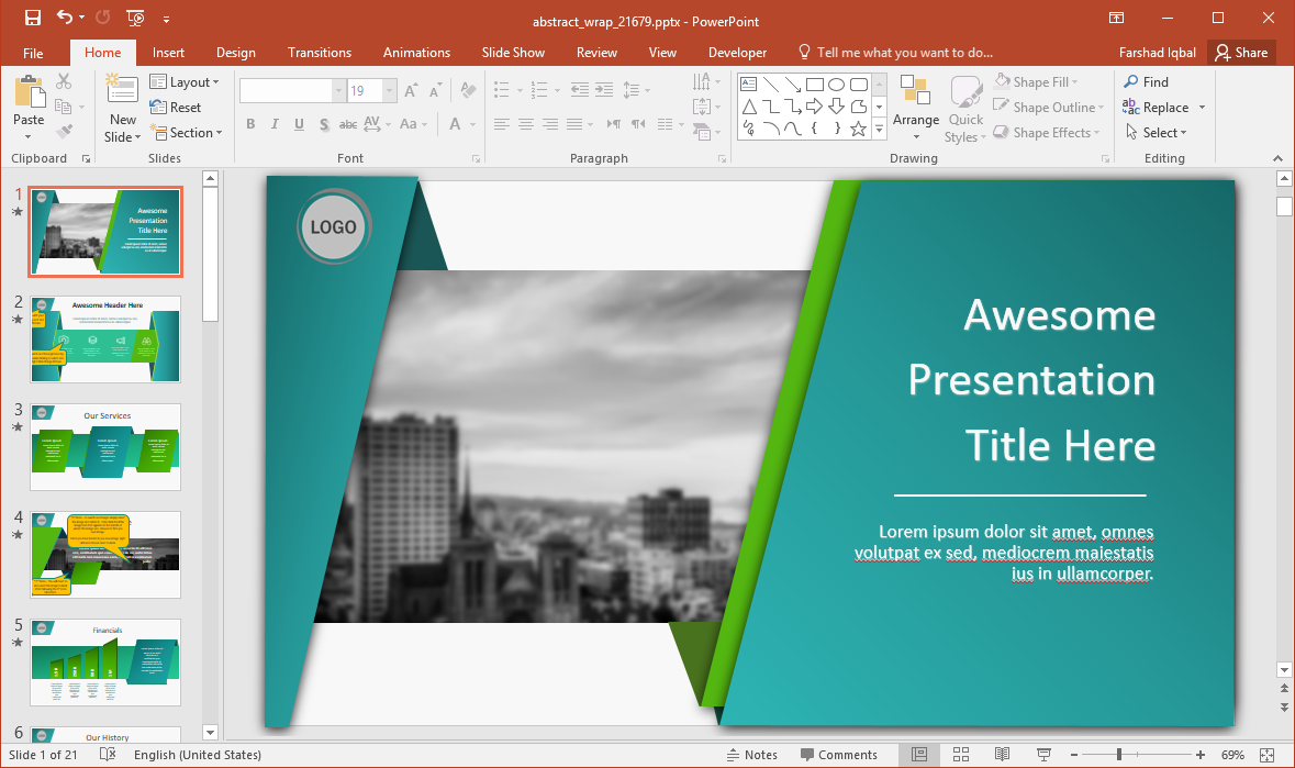 Animated Wrapping Shapes PowerPoint Template In Powerpoint Replace Template