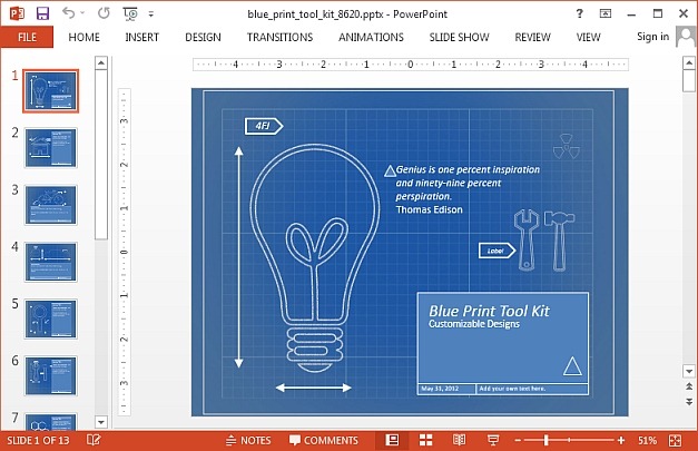 Animated blueprint template for PowerPoint
