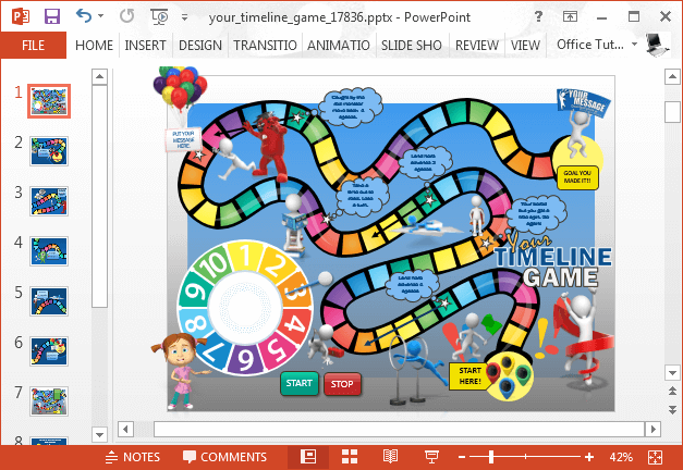 Animated board game timeline template for PowerPoint