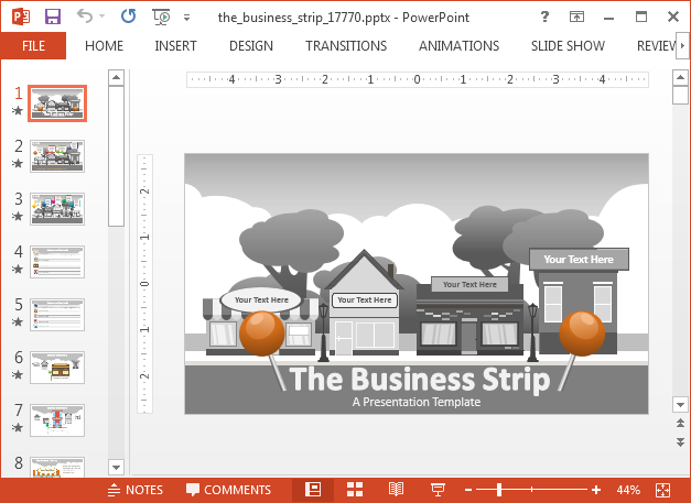 Animated downtown business strip PowerPoint template