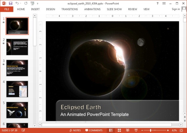 Animated earth eclipse template for PowerPoint
