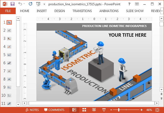 Animated isometric assembly line PowerPoint template