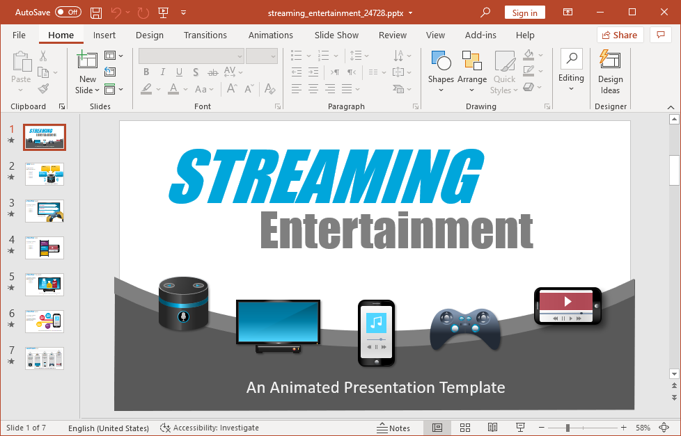 Animated media streaming PowerPoint template