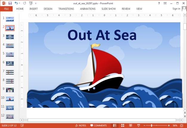 Animated out at sea template for PowerPoint