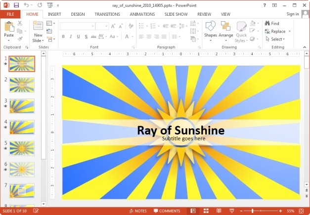 Animated ray of sunshine PowerPoint template