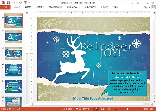 Animated reindeer PowerPoint template for Christmas