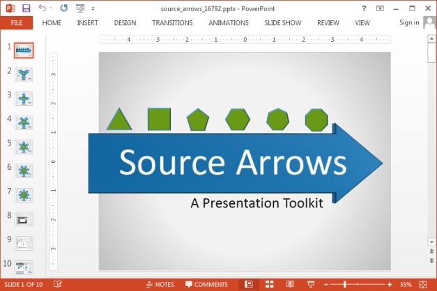 Animated source arrows template for PowerPoint