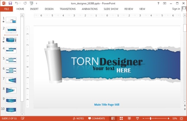 Animated torn designer template for PowerPoint