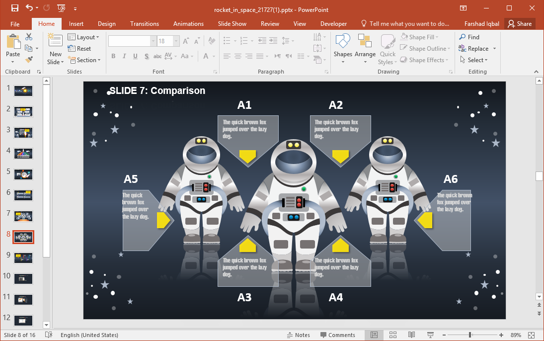 Animated Rocket in Space PowerPoint Template
