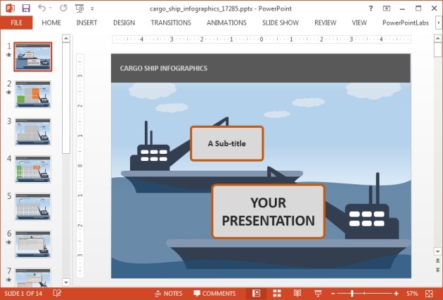 Cargo ship slide for PowerPoint