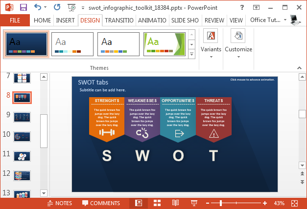 Change theme colors for your SWOT analysis