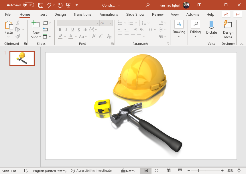 Construction worker tools clipart for PowerPoint