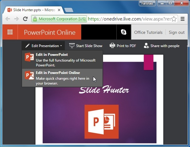 Edit PowerPoint using OneDrive