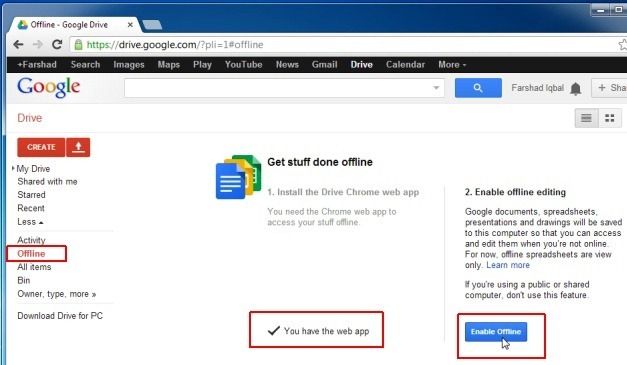 Enable Google Drive Offline