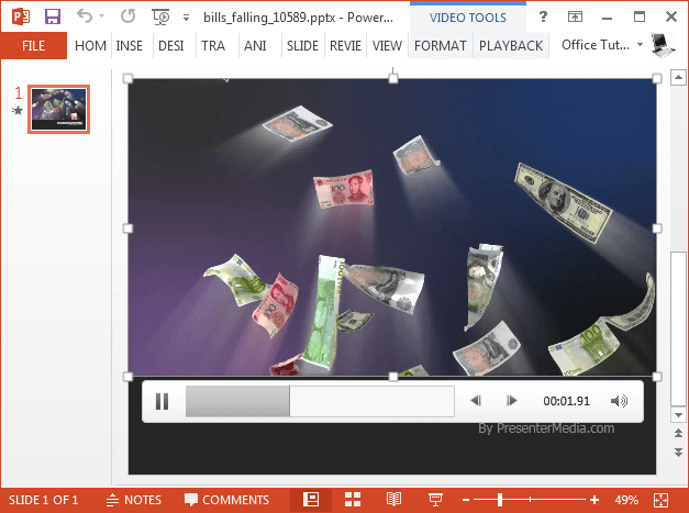 Falling money bills video background for PowerPoint