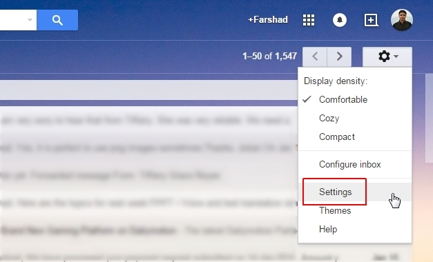 Gmail filter settings