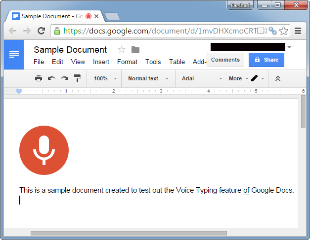Google Docs voice typing