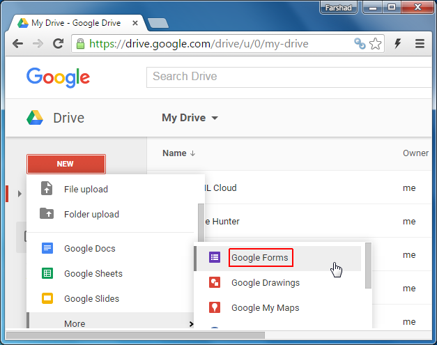 Google Forms in Google Drive
