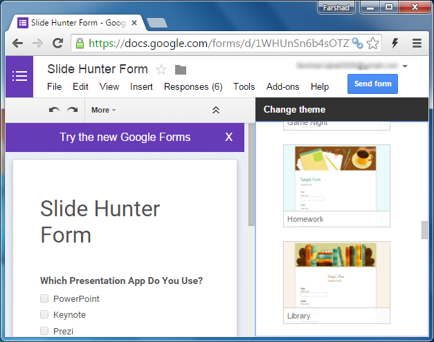 Google Forms themes