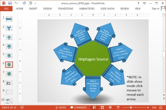 Heptagon source arrow diagram for PowerPoint