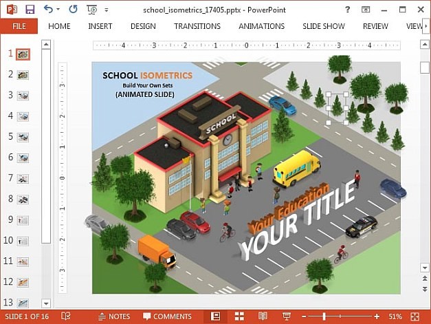 Isometrics school and education template for PowerPoint