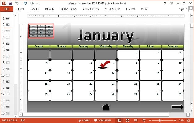 Monthly interactive calendar