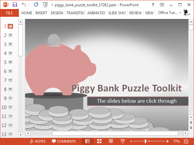 Piggy bank PowerPoint template with puzzle pieces