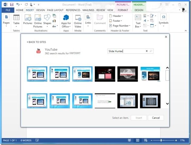 Search And Add Videos Via YouTube To MS Word