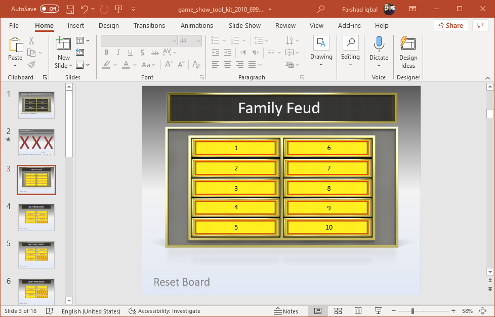 Set your board with questions or numbers - Family Feud PPT Template for PowerPoint with Interactive Game