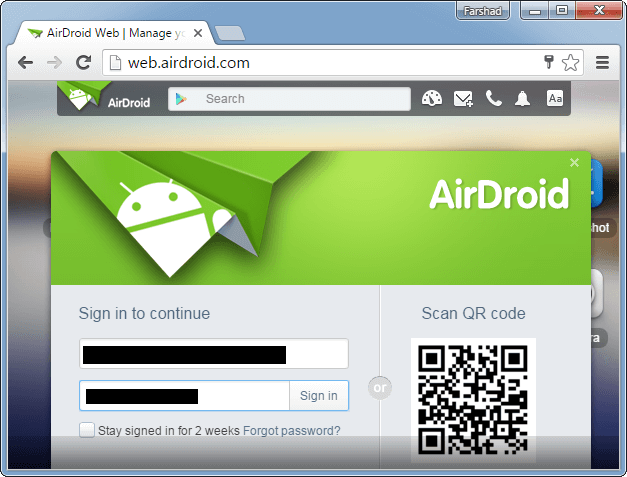 Sign in to AirDroid