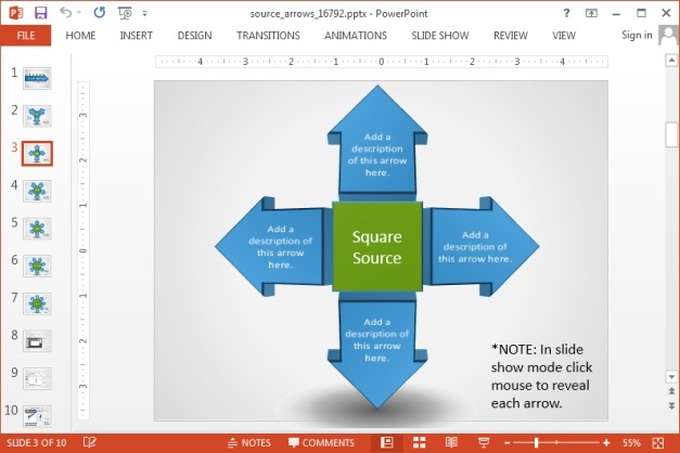 Square source arrow diagram for PowerPoint