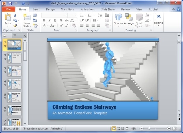 Stick Figures Walking Stairways Animated PowerPoint Template