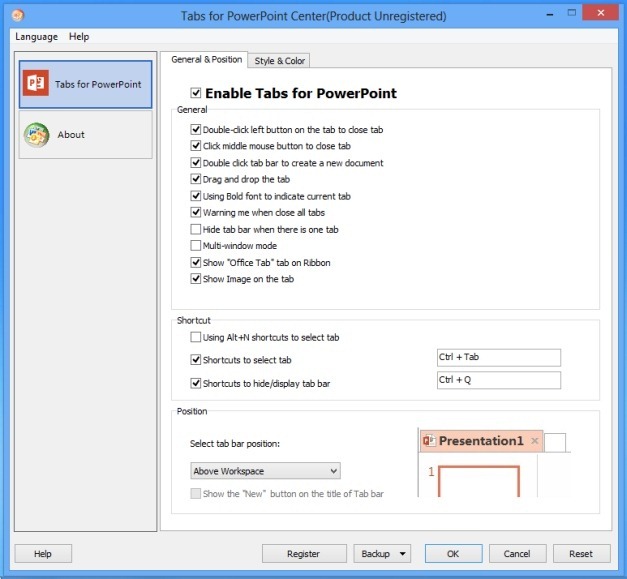Tabs For PowerPoint Settings