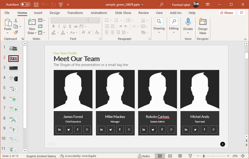 Team slide in PowerPoint