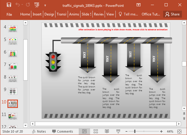 Traffic signal timeline slide design